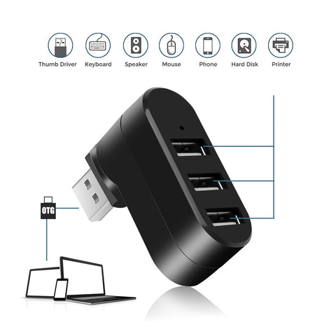 Multifunktionaler Mini drehbarer 3-Port USB-Anschluss